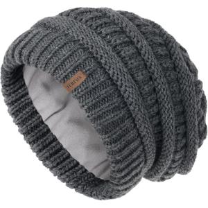 imageFURTALK Winter Hats for Women Fleece Lined Knit Beanie Hats Slouchy Warm Beanies Ski Skull CapDeep Grey
