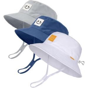 imageFURTALK Baby Sun Hat Smile Face Toddler Boys Girls Bucket Hat 05 Years Kids UPF 50 Sun Protection Summer HatsWhitegraynavy
