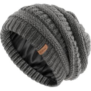 imageFURTALK Womens Satin Lined Knit Beanie Slouchy Winter Hats Skull Soft Warm CapGrey