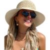 imageFURTALK Womens Summer Straw Beach Sun Hat Wide Brim Handmade Crochet HatsBeige