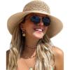 imageFURTALK Womens Summer Straw Beach Sun Hat Wide Brim Handmade Crochet HatsKhaki