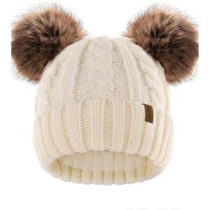 imageFURTALK Toddler Girls Boys Winter Hat Kids Pom Pom Beanie Hats Baby Faux Fur Pom Beanies Warm Soft Toddler HatsBeige Color