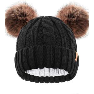 imageFURTALK Toddler Girls Boys Winter Hat Kids Pom Pom Beanie Hats Baby Faux Fur Pom Beanies Warm Soft Toddler HatsBlack