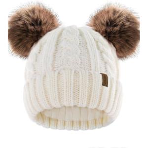 imageFURTALK Toddler Girls Boys Winter Hat Kids Pom Pom Beanie Hats Baby Faux Fur Pom Beanies Warm Soft Toddler HatsCream White