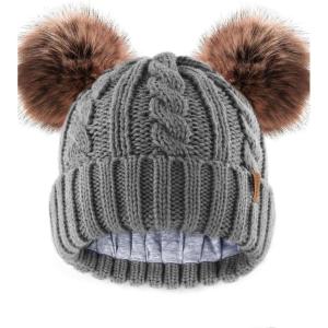 imageFURTALK Toddler Girls Boys Winter Hat Kids Pom Pom Beanie Hats Baby Faux Fur Pom Beanies Warm Soft Toddler HatsGrey