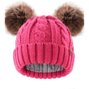 imageFURTALK Toddler Girls Boys Winter Hat Kids Pom Pom Beanie Hats Baby Faux Fur Pom Beanies Warm Soft Toddler HatsRose Red