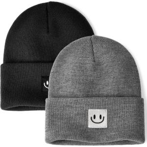 imageFURTALK Beanie Hats for Women Knit Cuffed Winter Hats Soft Warm Cute Ski Skull CapsBlackdark Grey