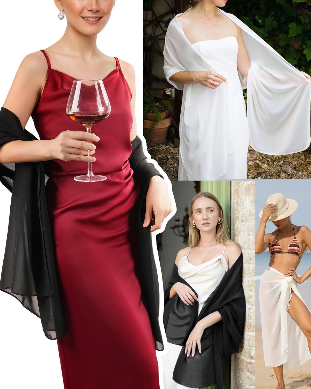 imageFURTALK Chiffon Shawl Wraps for Women Evening Dresses Soft Scarf Formal Wedding Bridal ScarvesBlack