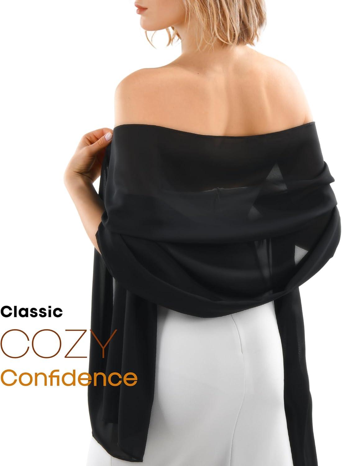 imageFURTALK Chiffon Shawl Wraps for Women Evening Dresses Soft Scarf Formal Wedding Bridal ScarvesBlack