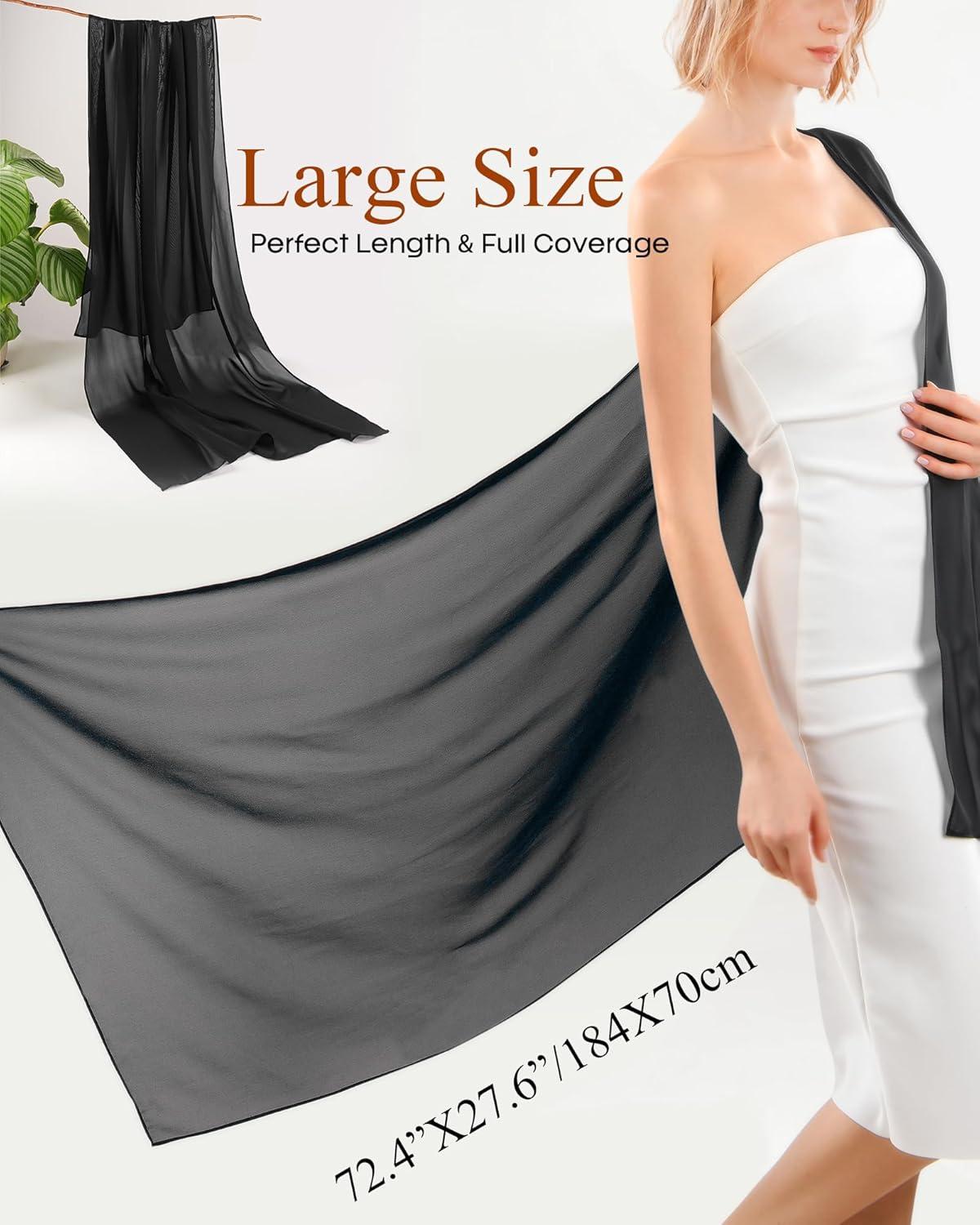 imageFURTALK Chiffon Shawl Wraps for Women Evening Dresses Soft Scarf Formal Wedding Bridal ScarvesBlack