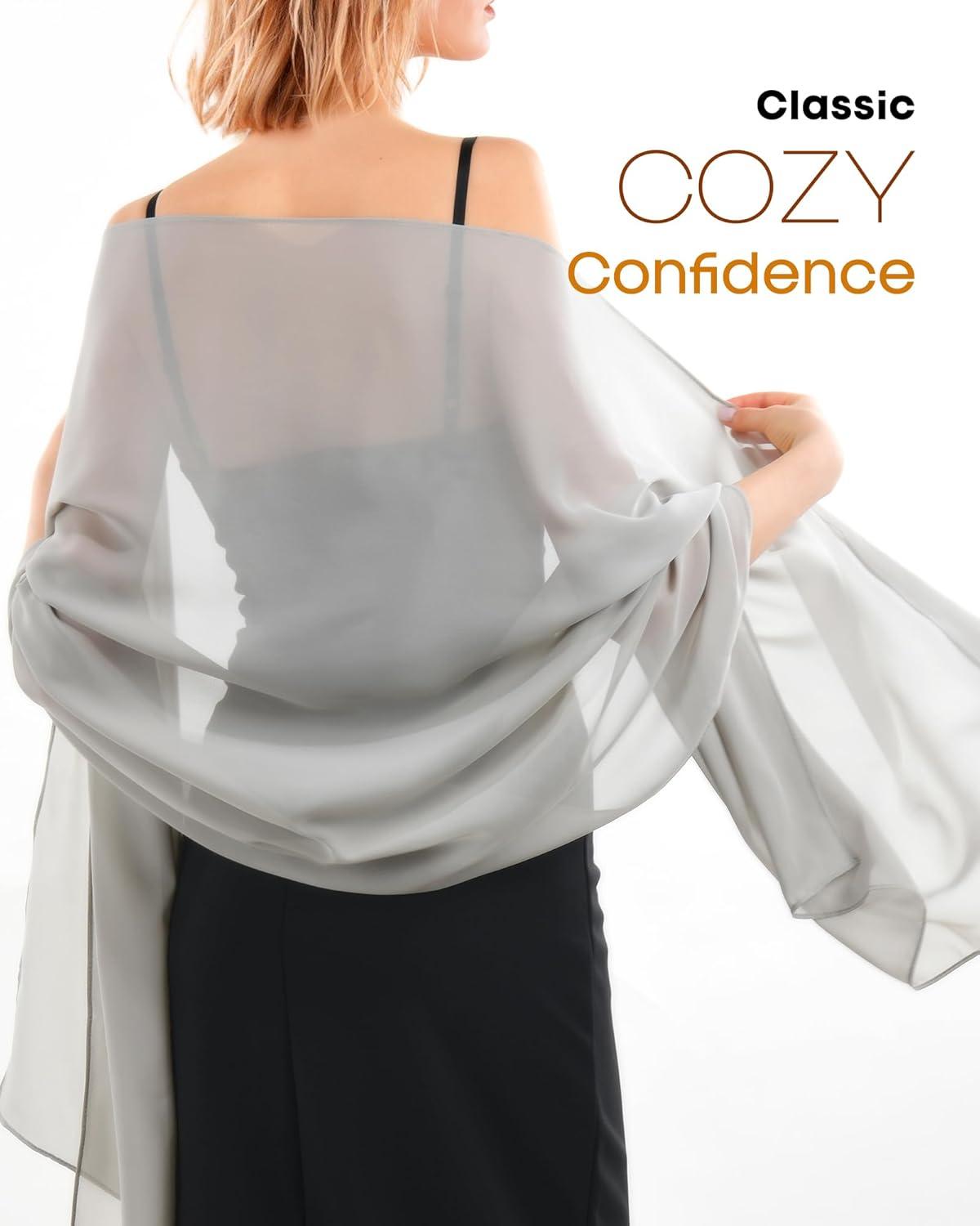 imageFURTALK Chiffon Shawl Wraps for Women Evening Dresses Soft Scarf Formal Wedding Bridal ScarvesGrey