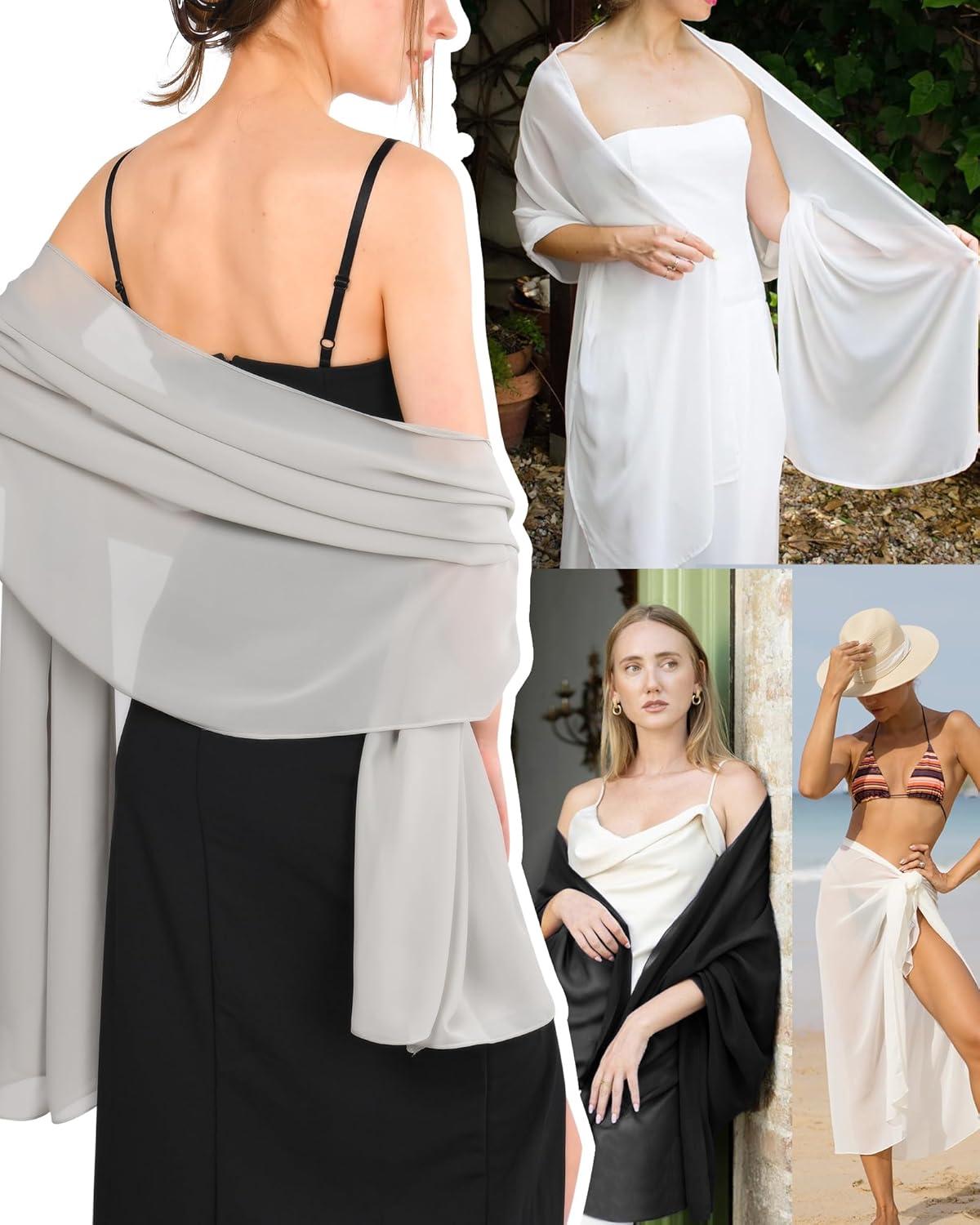 imageFURTALK Chiffon Shawl Wraps for Women Evening Dresses Soft Scarf Formal Wedding Bridal ScarvesGrey
