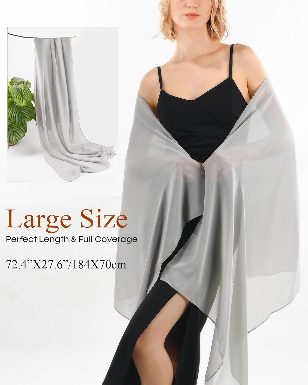 imageFURTALK Chiffon Shawl Wraps for Women Evening Dresses Soft Scarf Formal Wedding Bridal ScarvesGrey