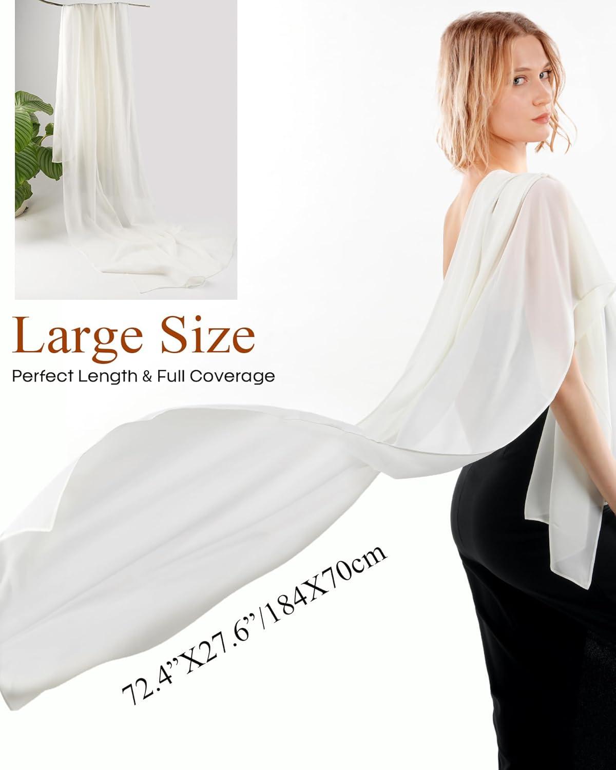 imageFURTALK Chiffon Shawl Wraps for Women Evening Dresses Soft Scarf Formal Wedding Bridal ScarvesWhite