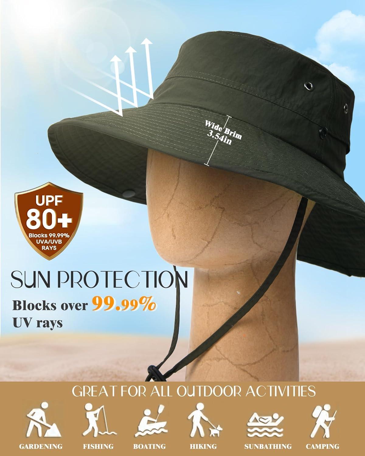 imageFURTALK Sun Hats for Women Ponytail UPF 80 Beach Summer Hat Wide Brim Packable Cowboy HatArmy Green