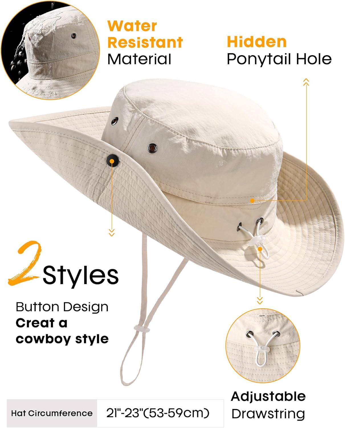 imageFURTALK Sun Hats for Women Ponytail UPF 80 Beach Summer Hat Wide Brim Packable Cowboy HatBeige