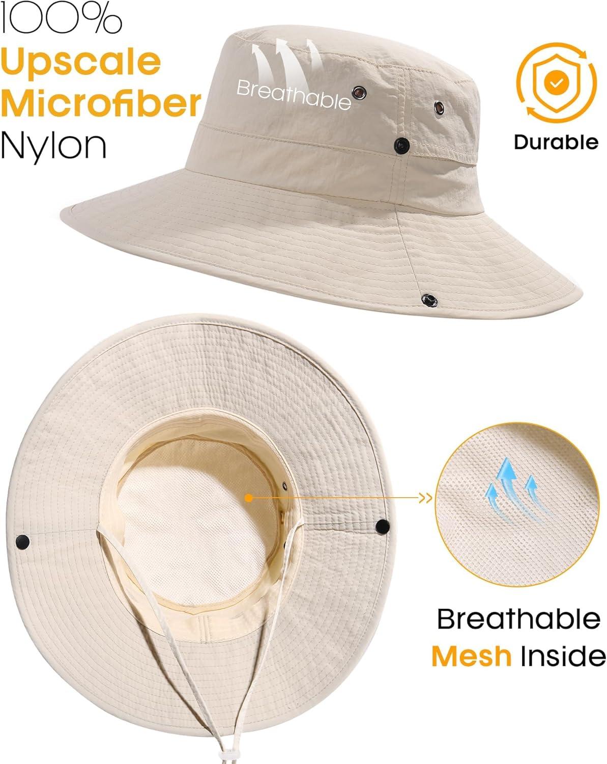 imageFURTALK Sun Hats for Women Ponytail UPF 80 Beach Summer Hat Wide Brim Packable Cowboy HatBeige