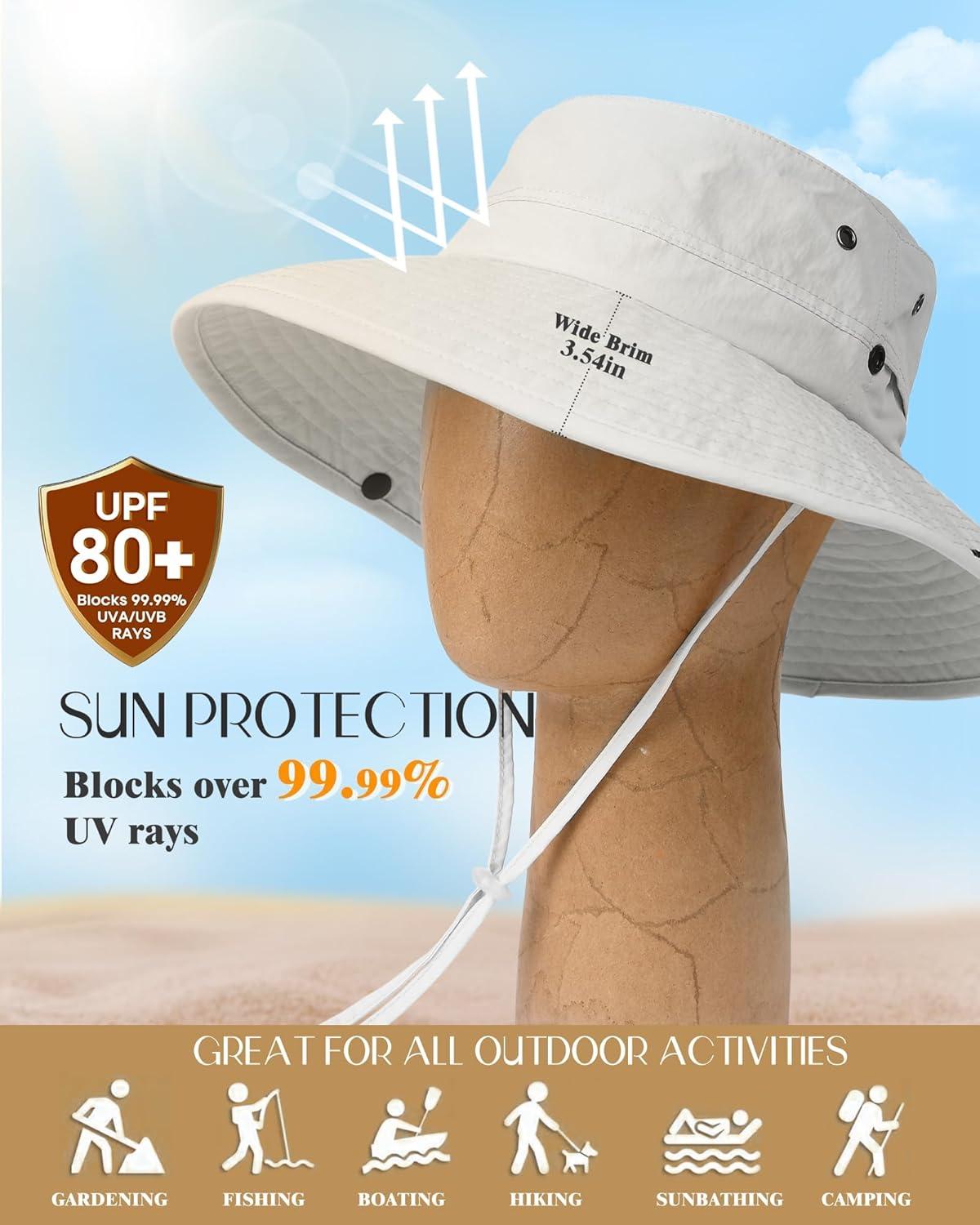 imageFURTALK Sun Hats for Women Ponytail UPF 80 Beach Summer Hat Wide Brim Packable Cowboy HatLight Grey
