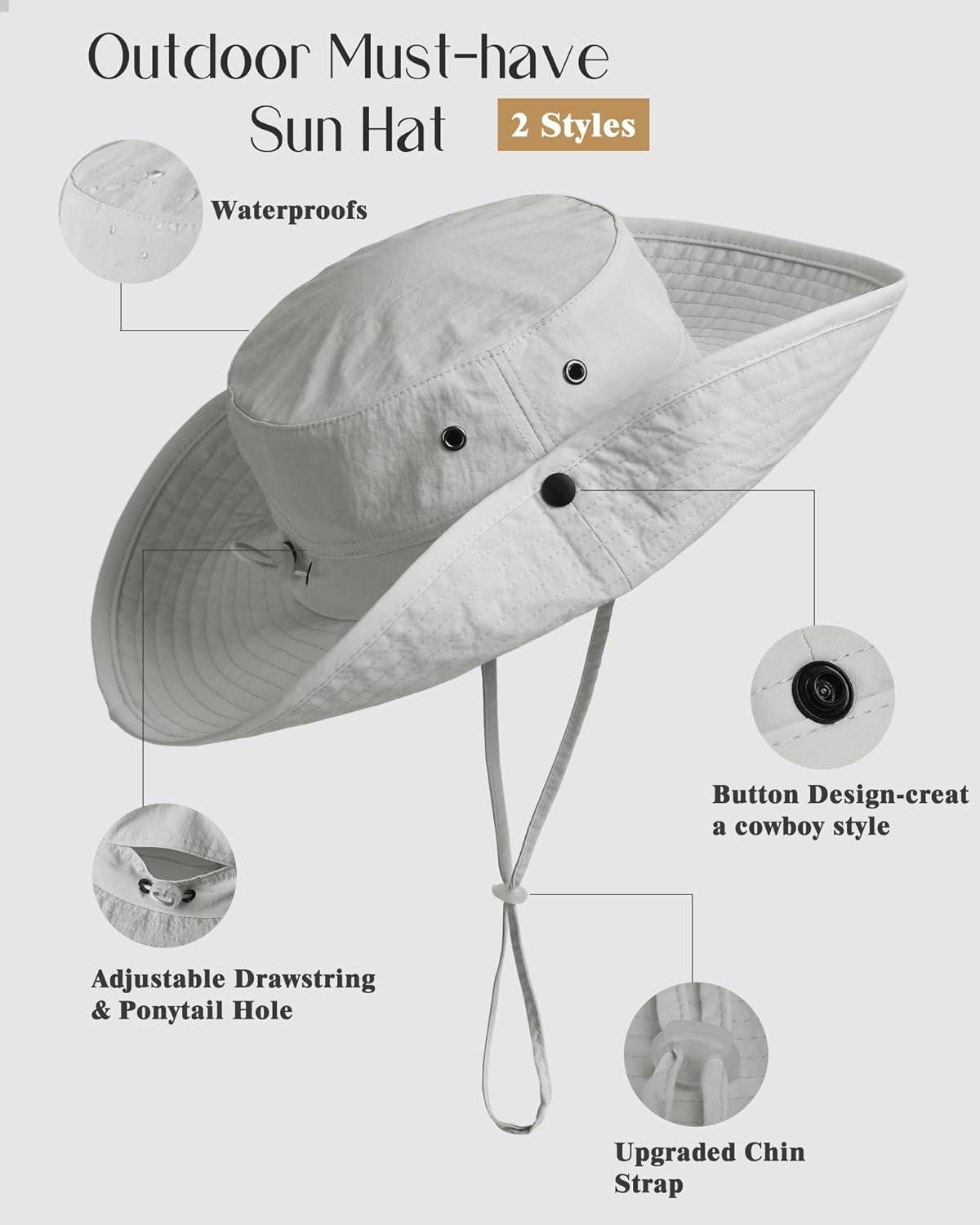 imageFURTALK Sun Hats for Women Ponytail UPF 80 Beach Summer Hat Wide Brim Packable Cowboy HatLight Grey