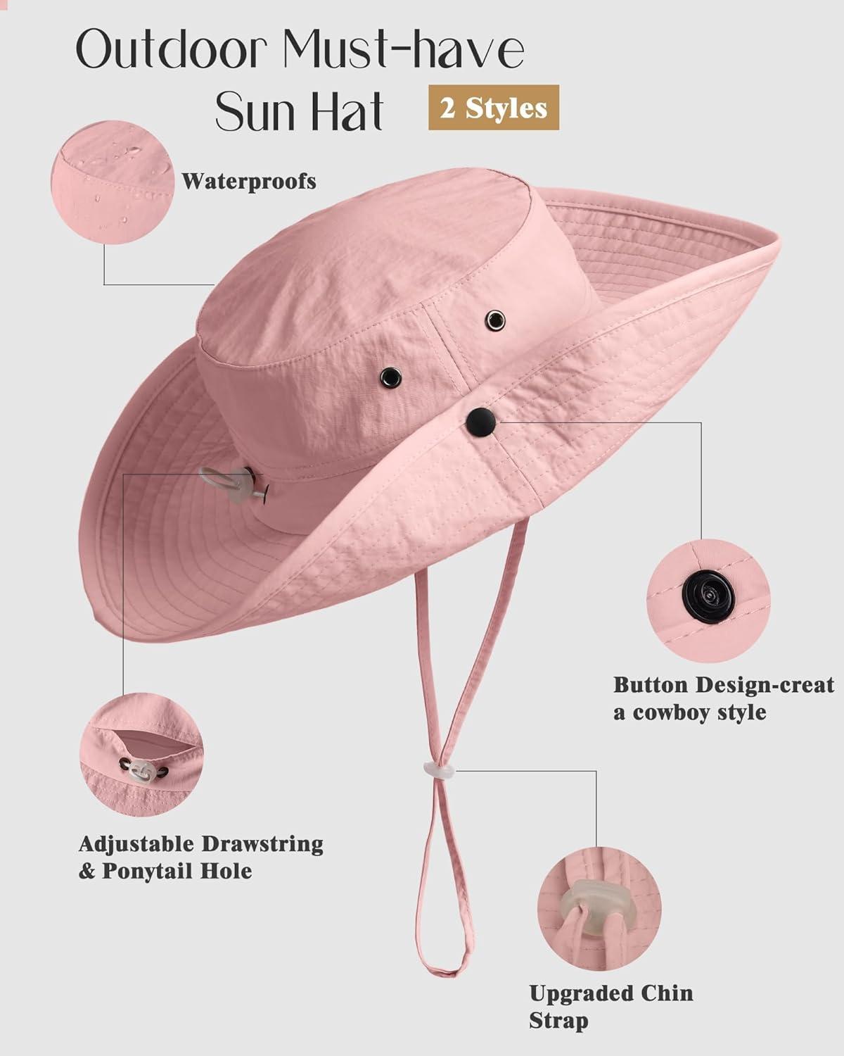 imageFURTALK Sun Hats for Women Ponytail UPF 80 Beach Summer Hat Wide Brim Packable Cowboy HatPink