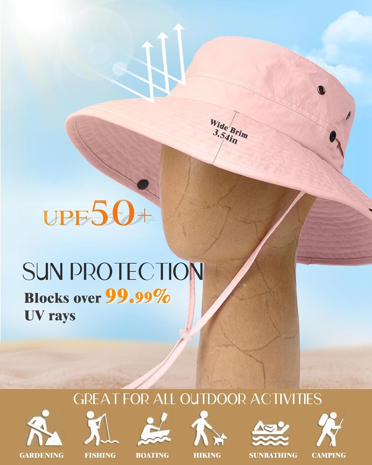 imageFURTALK Sun Hats for Women Ponytail UPF 80 Beach Summer Hat Wide Brim Packable Cowboy HatPink