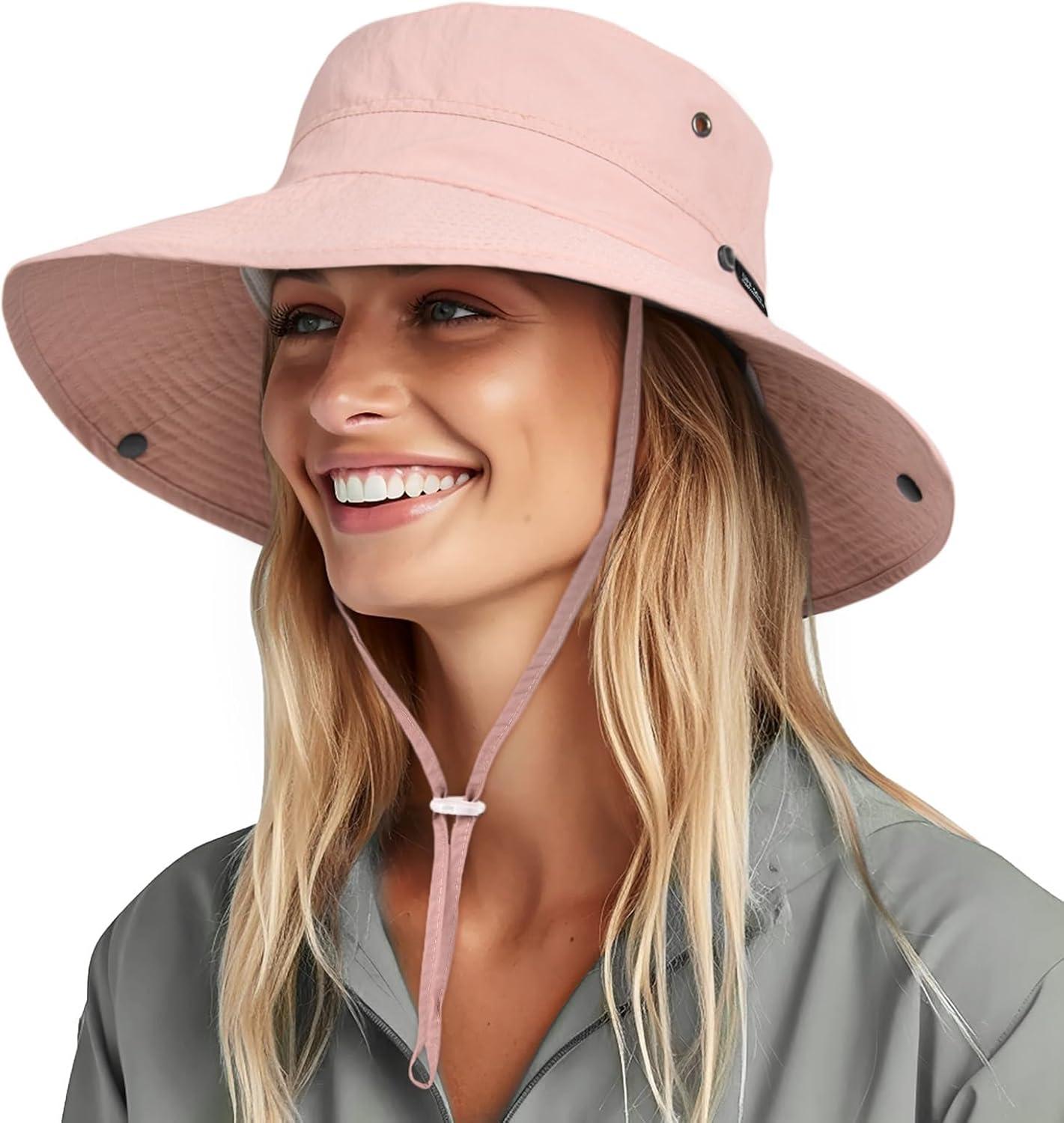 imageFURTALK Sun Hats for Women Ponytail UPF 80 Beach Summer Hat Wide Brim Packable Cowboy HatPink