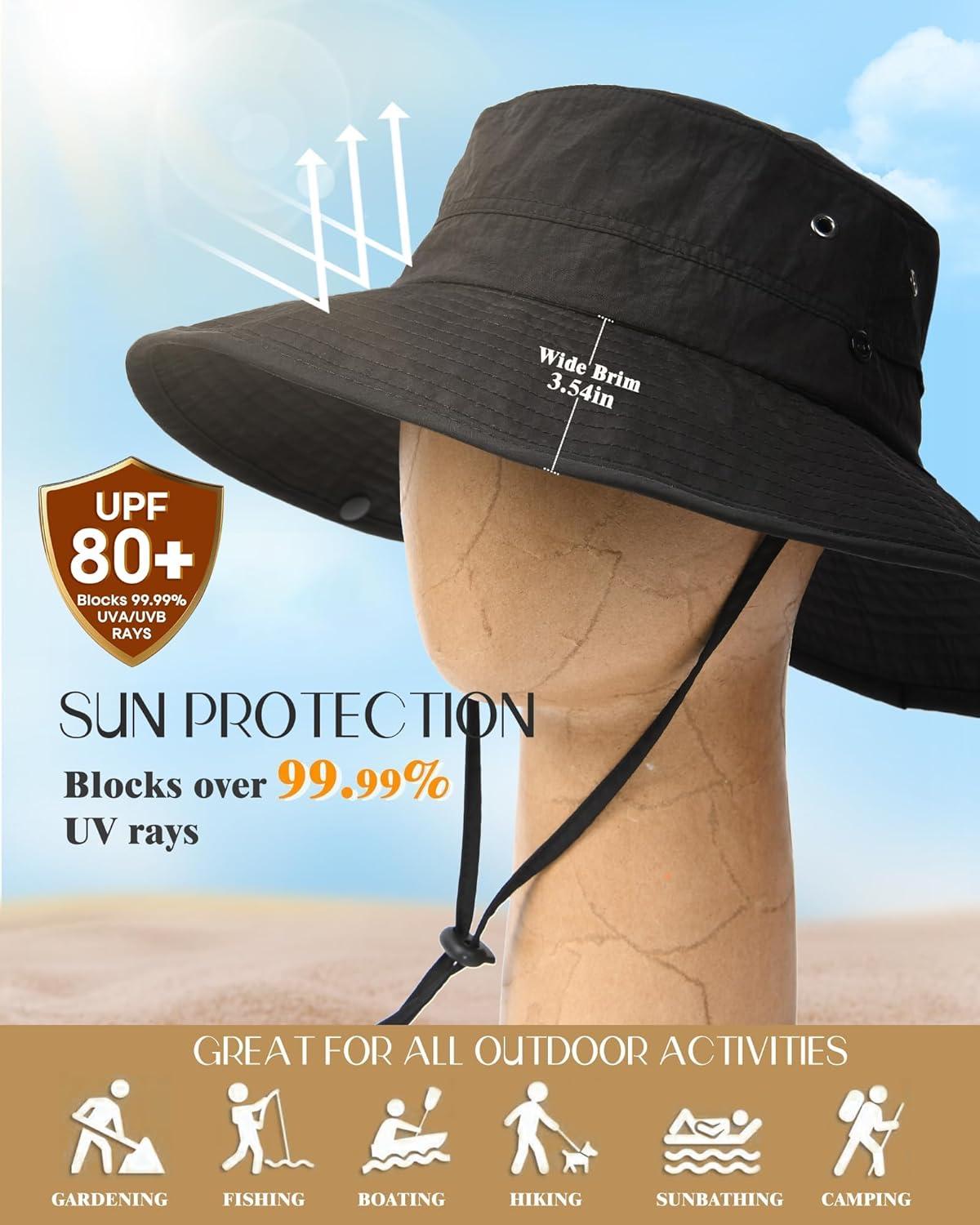 imageFURTALK Sun Hats for Women Ponytail UPF 80 Beach Summer Hat Wide Brim Packable Cowboy HatPure Black