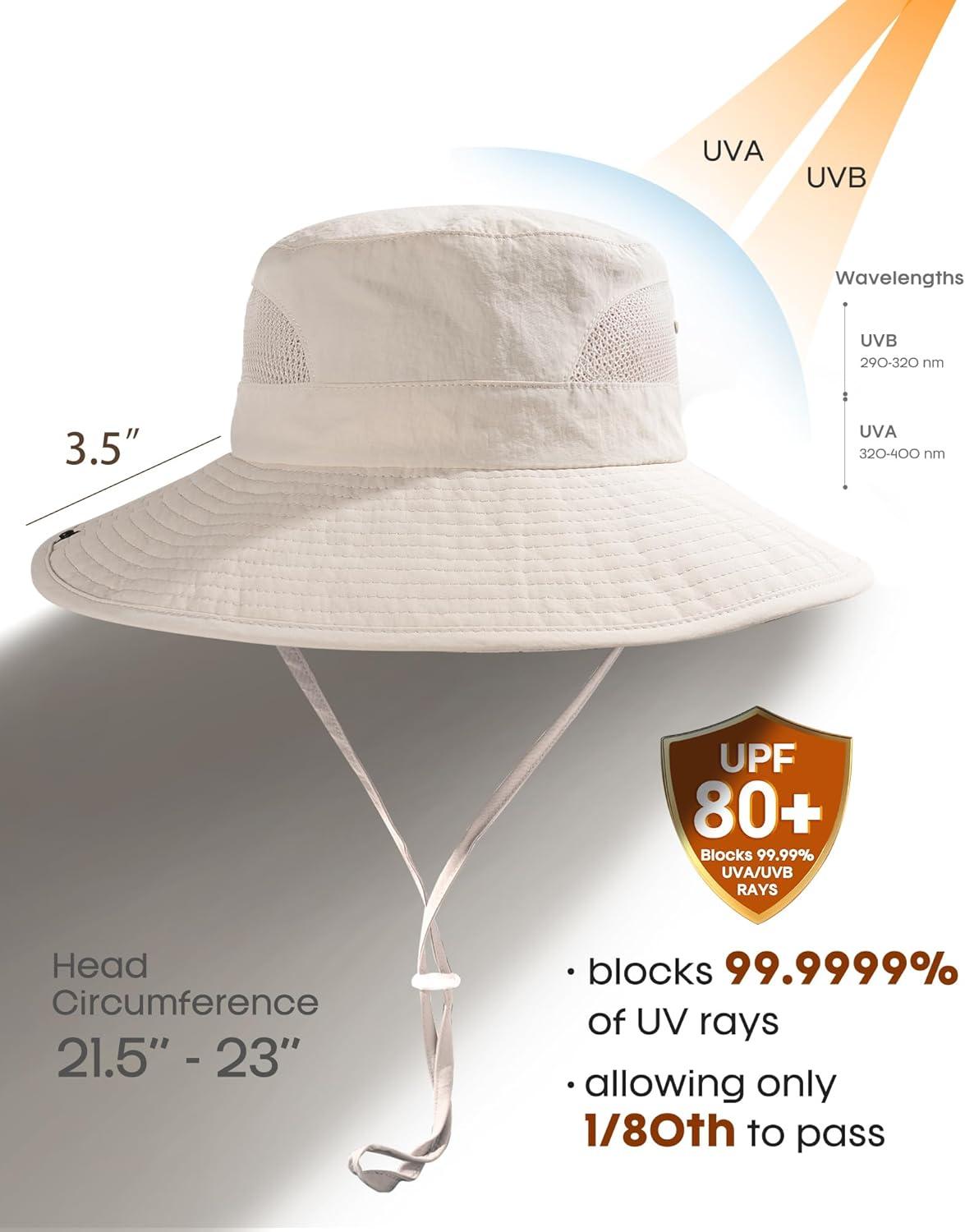 imageFURTALK Womens Sun Hat with Ponytail Hole Beach Hiking Summer Wide Brim UPF 80 Outdoor Protection Foldable Bucket HatBeige