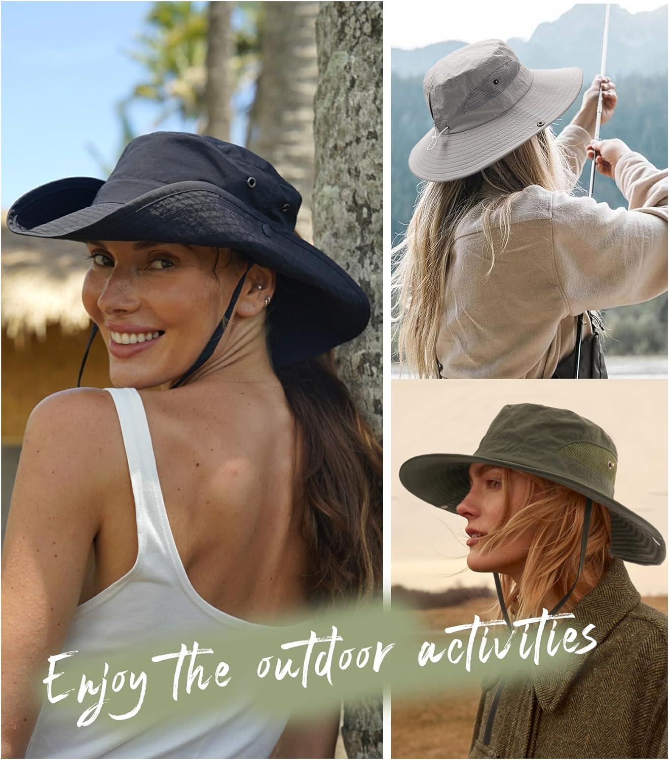 imageFURTALK Womens Sun Hat with Ponytail Hole Beach Hiking Summer Wide Brim UPF 80 Outdoor Protection Foldable Bucket HatBlack