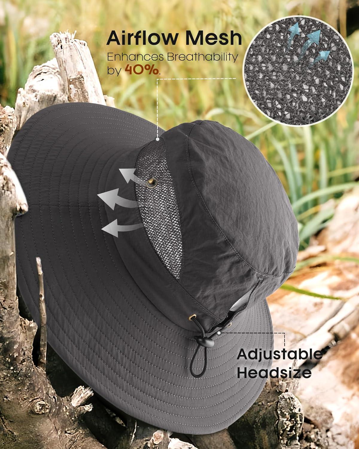 imageFURTALK Womens Sun Hat with Ponytail Hole Beach Hiking Summer Wide Brim UPF 80 Outdoor Protection Foldable Bucket HatDark Grey