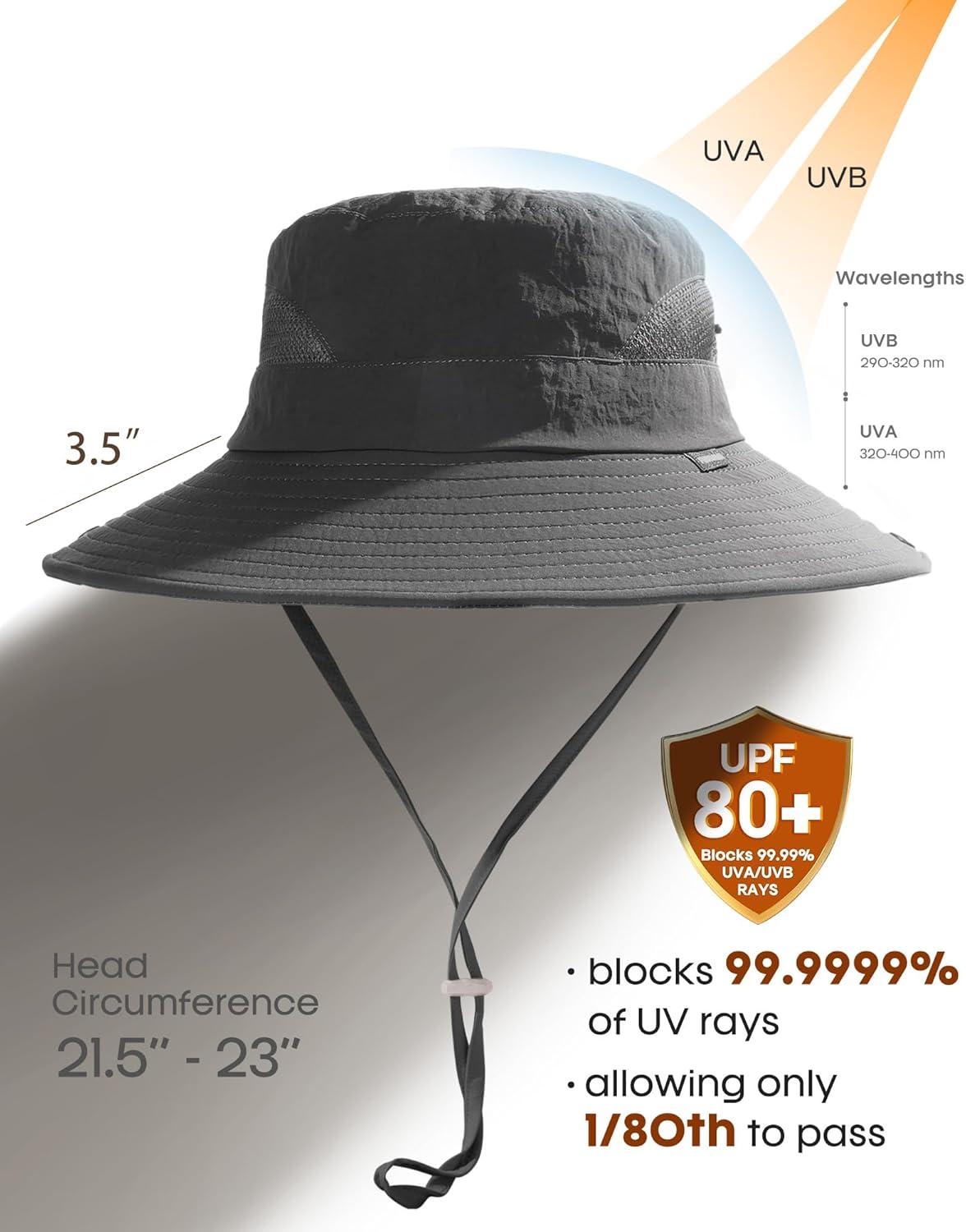 imageFURTALK Womens Sun Hat with Ponytail Hole Beach Hiking Summer Wide Brim UPF 80 Outdoor Protection Foldable Bucket HatDark Grey