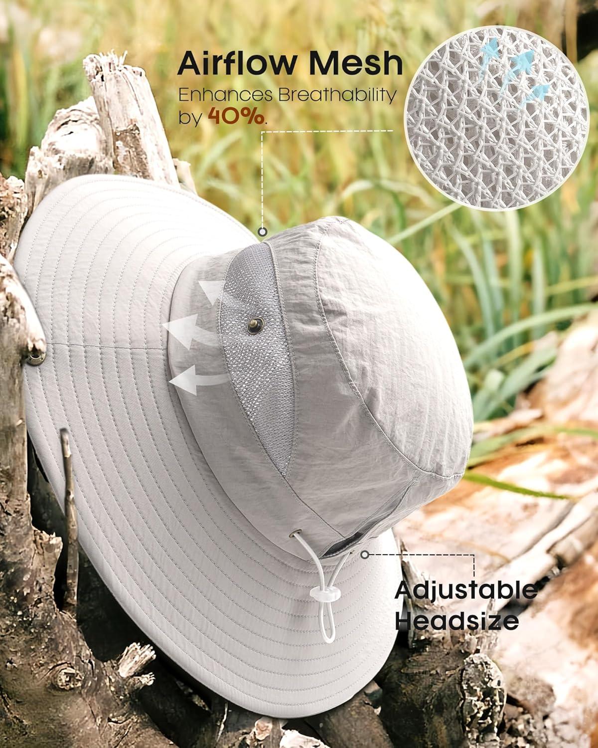 imageFURTALK Womens Sun Hat with Ponytail Hole Beach Hiking Summer Wide Brim UPF 80 Outdoor Protection Foldable Bucket HatLight Grey