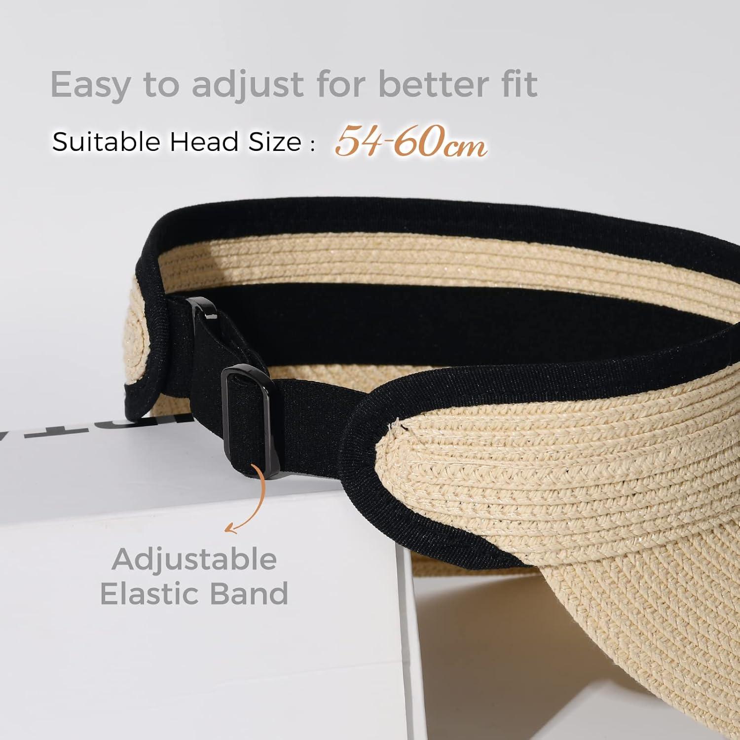 imageFURTALK Womens Sun Visor Hat Straw Sun Visors for Women Summer Packable Ponytail Beach Hats for Women Travel UPF 80A Beige