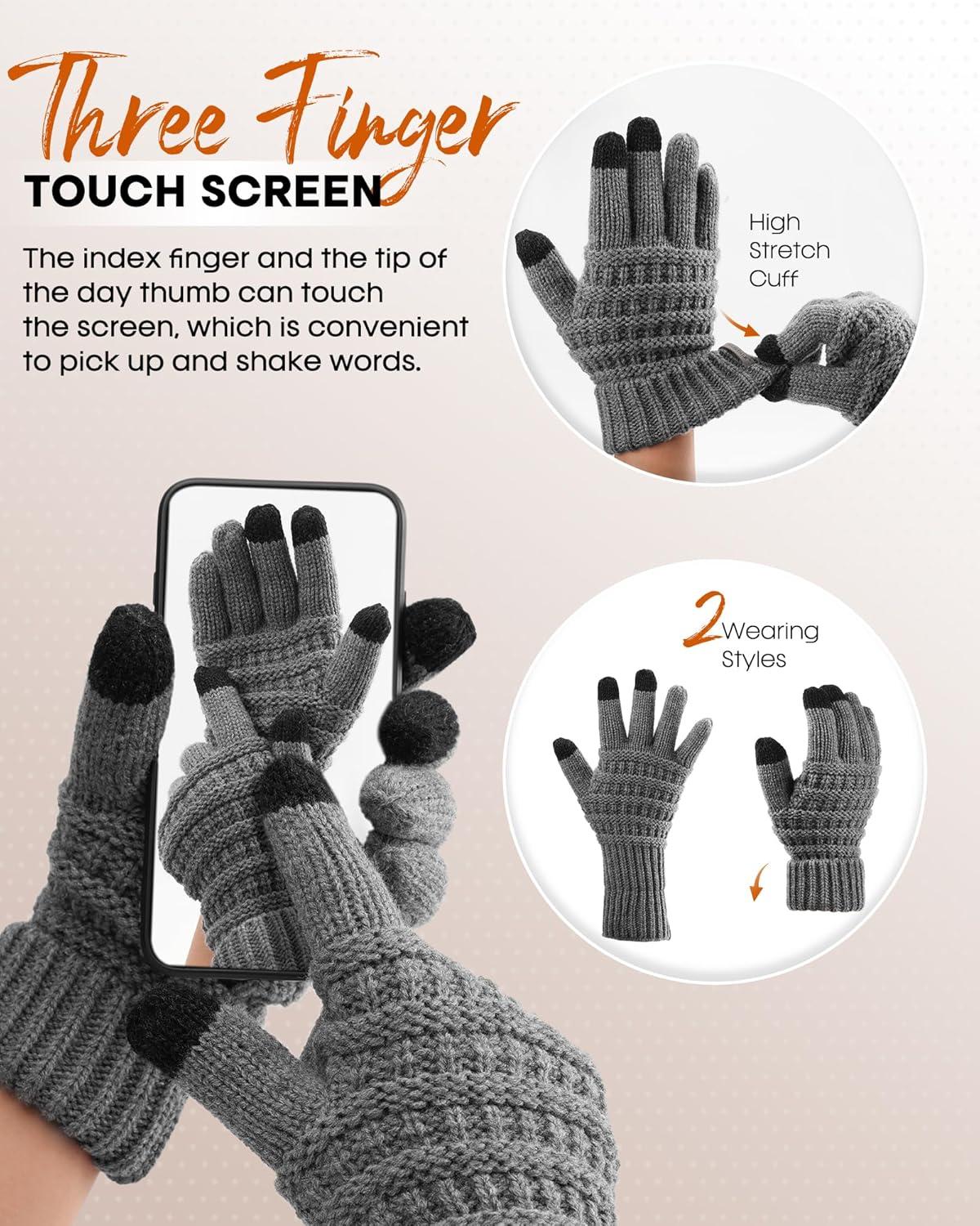 imageFURTALK Womens Winter Knit Beanie Hat Gloves Scarf Set 3 Pcs Gift Slouchy Beanie Touchscreen Gloves Scarf Warmer for WomenDark Grey