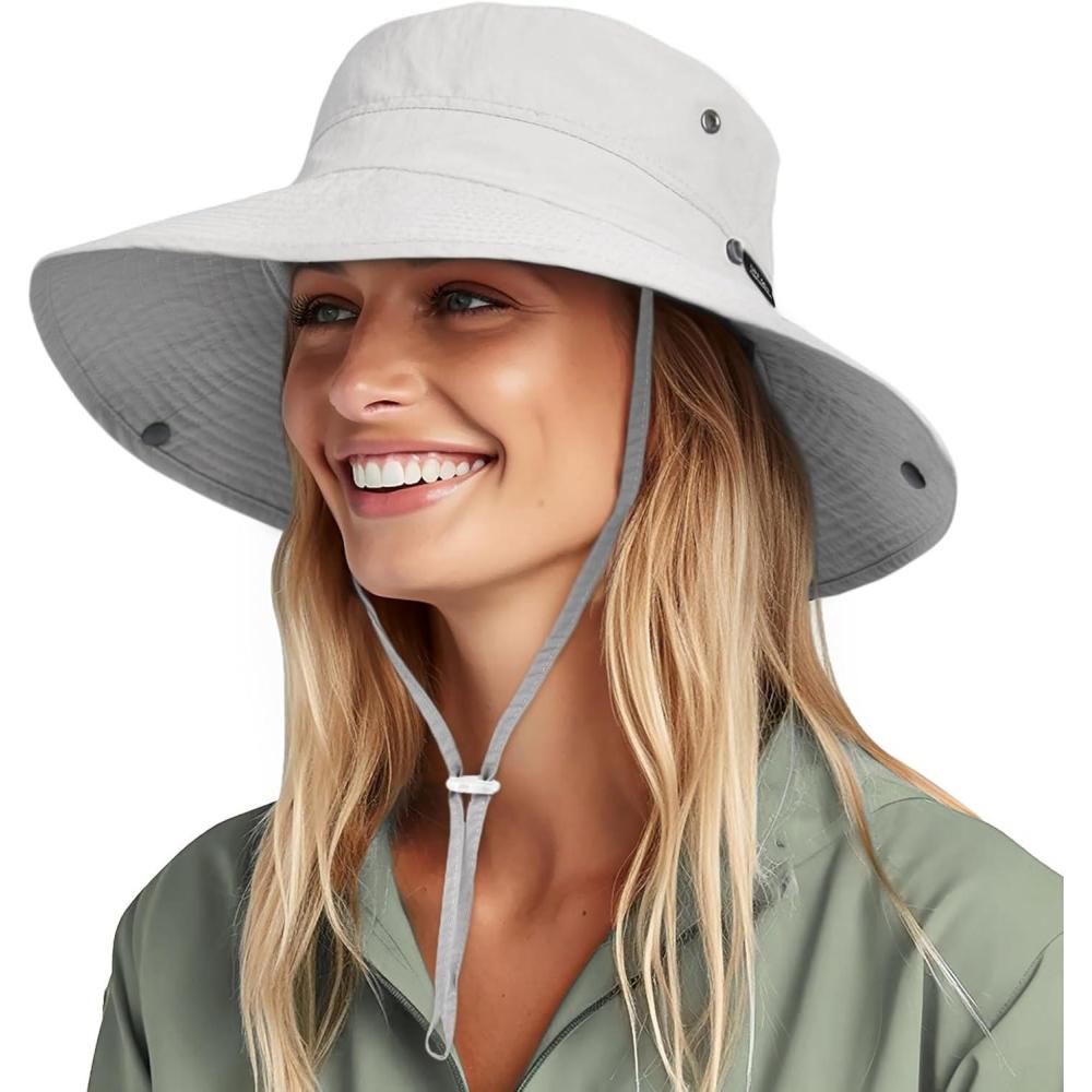 imageFURTALK Sun Hats for Women Ponytail UPF 80 Beach Summer Hat Wide Brim Packable Cowboy HatLight Grey