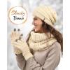 imageFURTALK Womens Winter Knit Beanie Hat Gloves Scarf Set 3 Pcs Gift Slouchy Beanie Touchscreen Gloves Scarf Warmer for WomenBeige