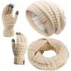 imageFURTALK Womens Winter Knit Beanie Hat Gloves Scarf Set 3 Pcs Gift Slouchy Beanie Touchscreen Gloves Scarf Warmer for WomenBeige