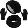 imageFURTALK Womens Winter Knit Beanie Hat Gloves Scarf Set 3 Pcs Gift Slouchy Beanie Touchscreen Gloves Scarf Warmer for WomenBlack