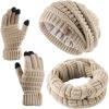 imageFURTALK Womens Winter Knit Beanie Hat Gloves Scarf Set 3 Pcs Gift Slouchy Beanie Touchscreen Gloves Scarf Warmer for WomenSmoke Grey