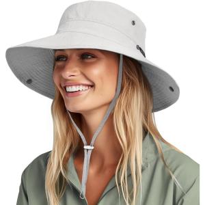 imageFURTALK Sun Hats for Women Ponytail UPF 80 Beach Summer Hat Wide Brim Packable Cowboy HatLight Grey