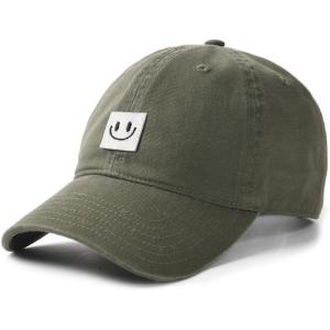 imageFURTALK Smile Face Baseball Cap for Women Men Adjustable Unstructured Washed Low Profile Baseball HatGreen