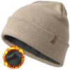 imageFURTALK Mens Beanie Fleece Lined Winter Hats Double Layered Stylish Knited Cuffed Plain HatKhaki