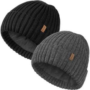 imageFURTALK Beanie for Men Women Thick Winter Unisex Cuffed Beanie Knit Hats Soft Warm Ski HatsBlackdark Mixgrey