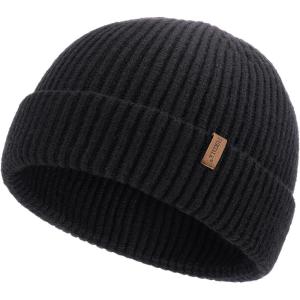 imageFURTALK Fisherman Beanie for Men Women Sytlish Short Cuff Knittet Watch Cap Winter HatsBlack