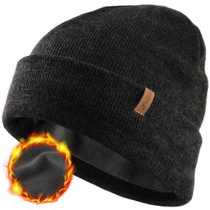 imageFURTALK Mens Beanie Fleece Lined Winter Hats Double Layered Stylish Knited Cuffed Plain HatDark Grey