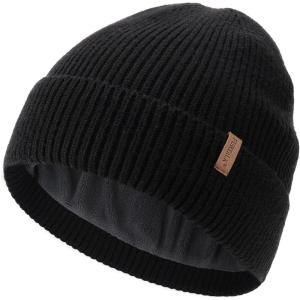 imageFURTALK Winter Hats for Men Women Fleece Lined Beanie Warm Cuffed Outdoor Skull CapBlack