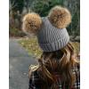imageFURTALK Fleece Lined Cute Winter Beanie Hats for Women Girls Warm Knit Hats with Double Faux Fur Pom PomsLight Greyfleece Lining