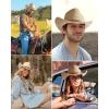 imageFURTALK Straw Cowboy Sun Hats for Women Men Western Cowgirl Hats with Wind Lanyard UPF 80 Beach HatBeige