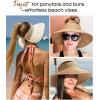 imageWomens Sun Visor Hats Wide Brim Straw Beach Hat UV Protection Ponytail Packable Beach Vacation EssentialsBeige With Black