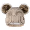imageFURTALK Fleece Lined Cute Winter Beanie Hats for Women Girls Warm Knit Hats with Double Faux Fur Pom PomsSmoke Greyfleece Lining